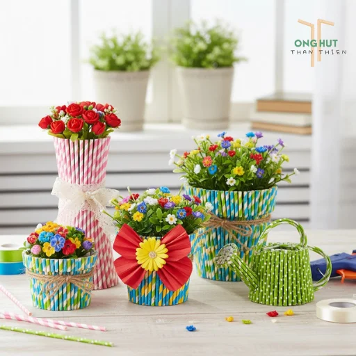 3 Cách làm chậu hoa bằng ống hút đơn giản, đẹp mắt, cực dễ ngay tại nhà