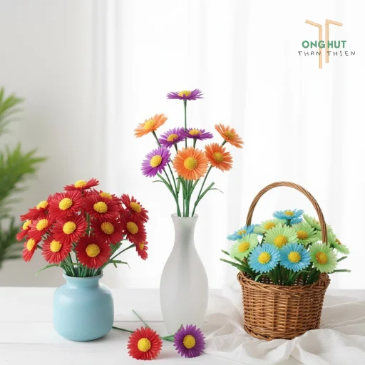 Cách làm hoa hướng dương bằng ống hút đơn giản trang trí bàn học cực xinh