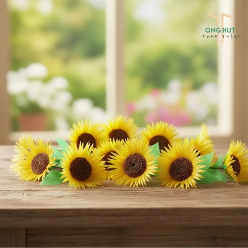 Cách làm hoa hướng dương bằng ống hút đơn giản trang trí bàn học cực xinh
