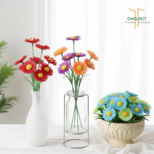 Cách làm hoa hướng dương bằng ống hút đơn giản trang trí bàn học cực xinh