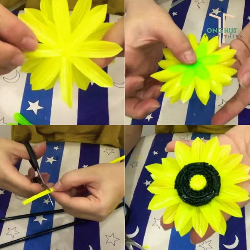 Cách làm hoa hướng dương bằng ống hút đơn giản trang trí bàn học cực xinh